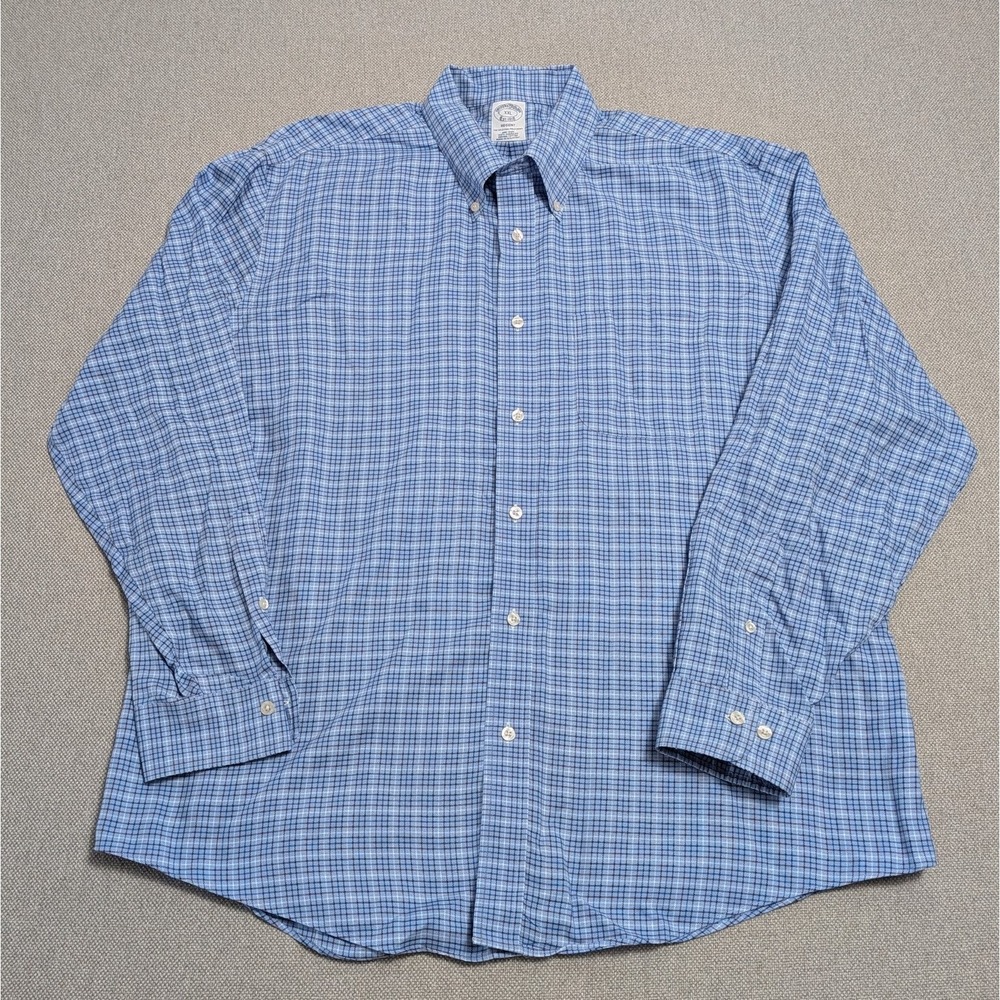 Brooks Brothers Men's Dress Shirt Blue Plaid Check XXL 100% Supima Cotton Regent